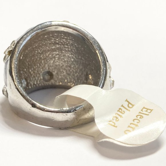 Vintage Purple Enamel Cocktail Ring Silver Plated Crystal Rhinestone Size 6 Boho - Picture 9 of 12